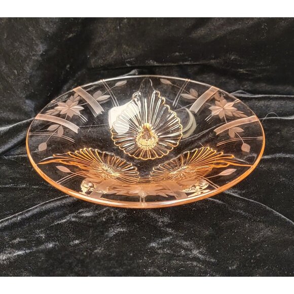 Antique 1930's Depression Glass Footed Bowl, Pink - Picture 1 of 14